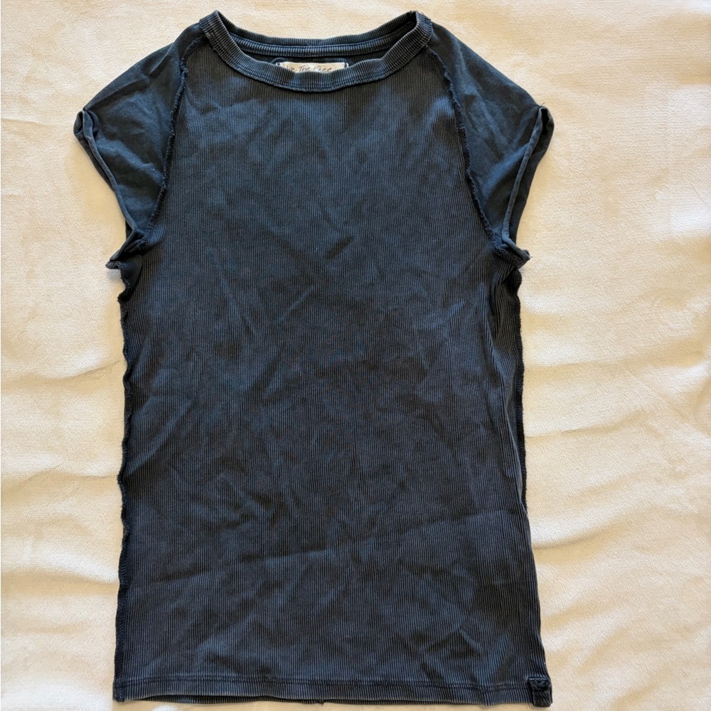 We The Free Black Ribbed Short Sleeve Tee